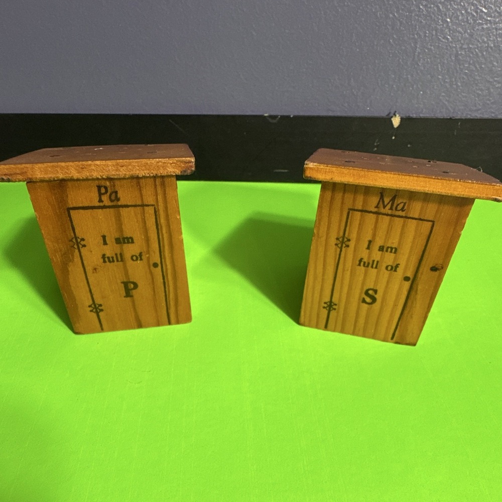 Vintage Wooden "Ma and Pa" Outhouse Salt & Pepper Shakers Set